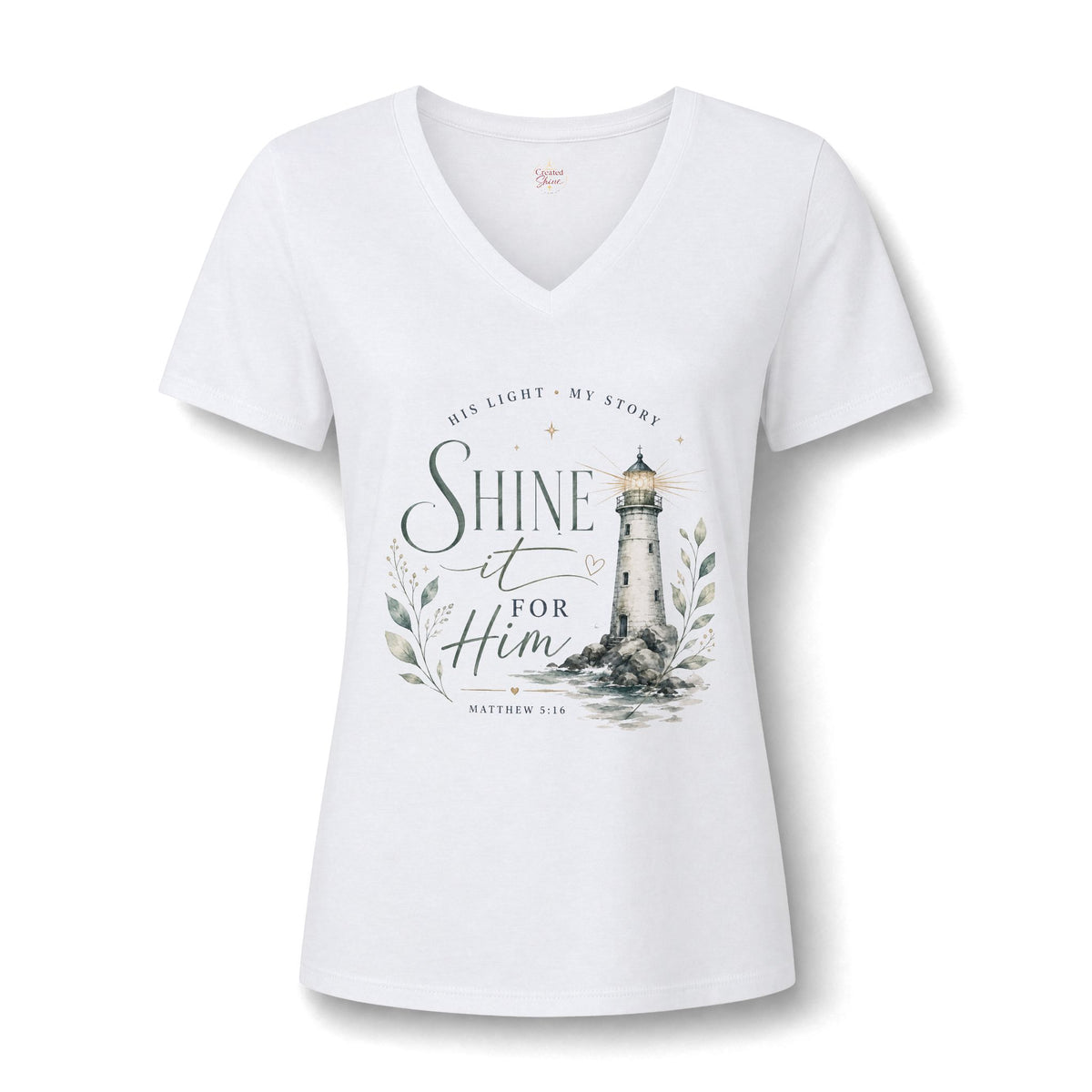 Let Your Light Shine , V neck Woman's Christian T Shirt