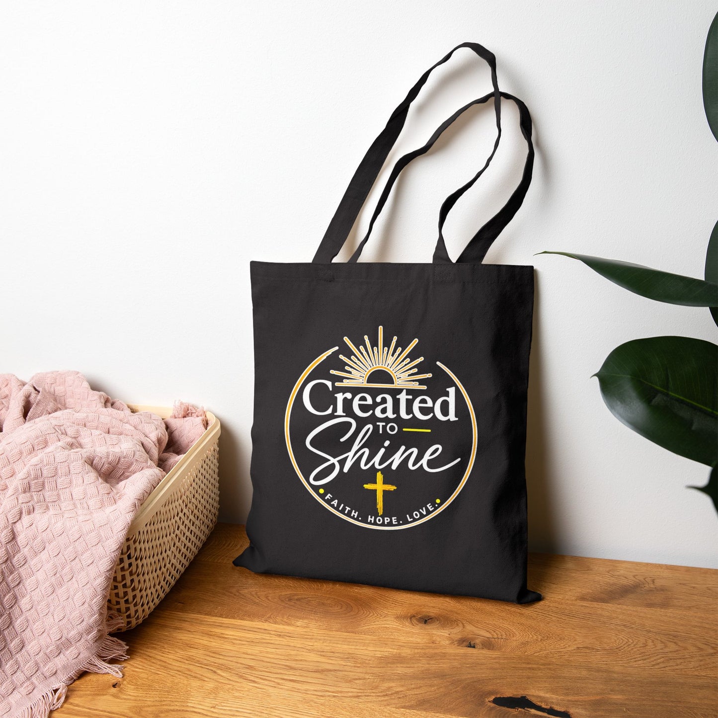 Canvas Tote Bag — “Created to Shine” Inspirational Christian Grocery & Book Tote