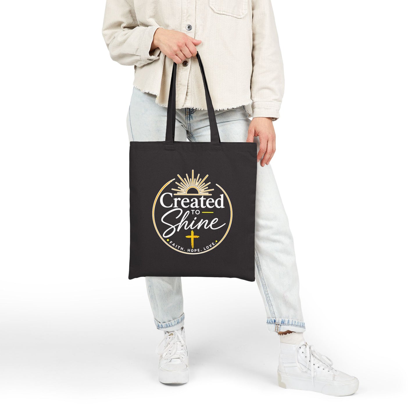 Canvas Tote Bag — “Created to Shine” Inspirational Christian Grocery & Book Tote