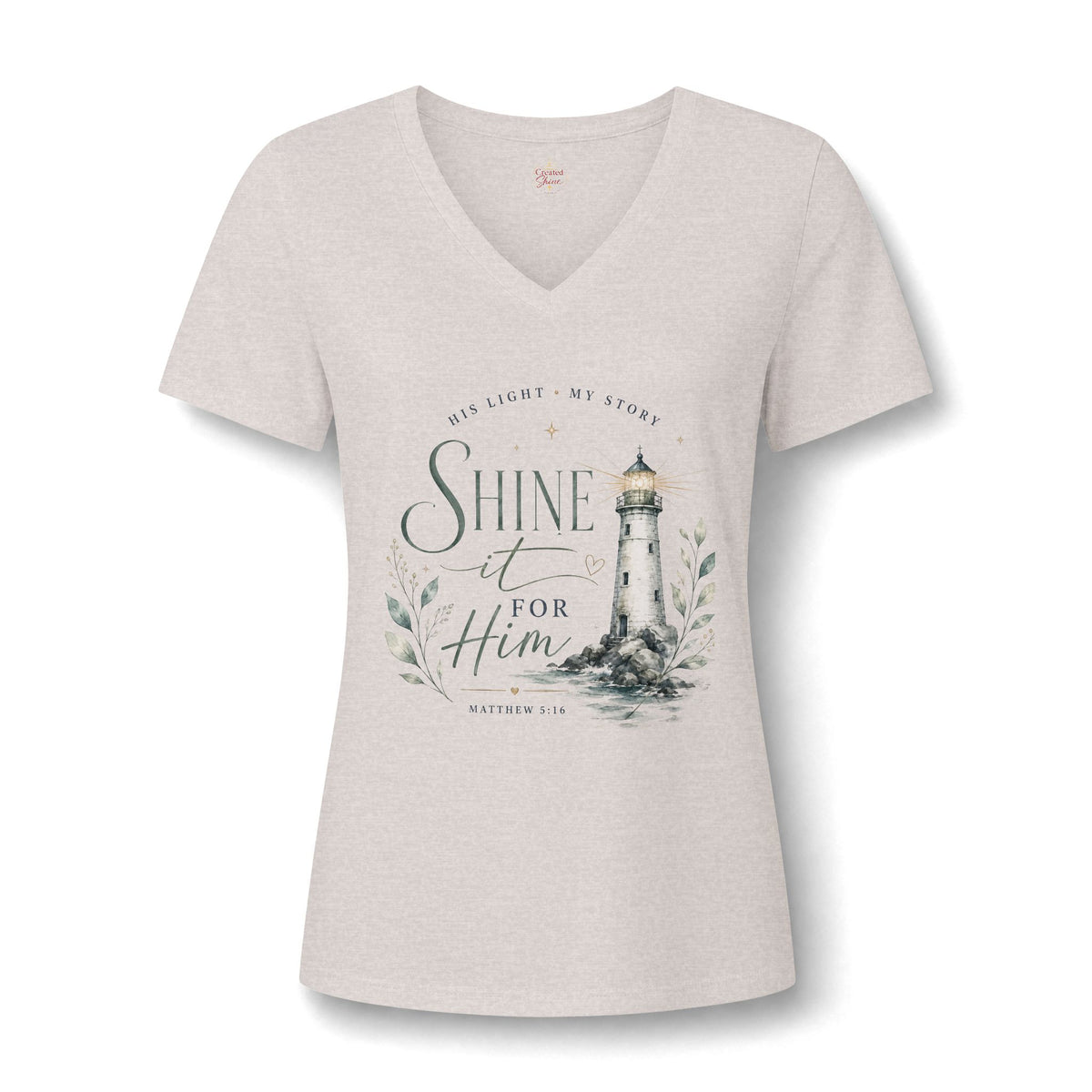 Let Your Light Shine , V neck Woman's Christian T Shirt