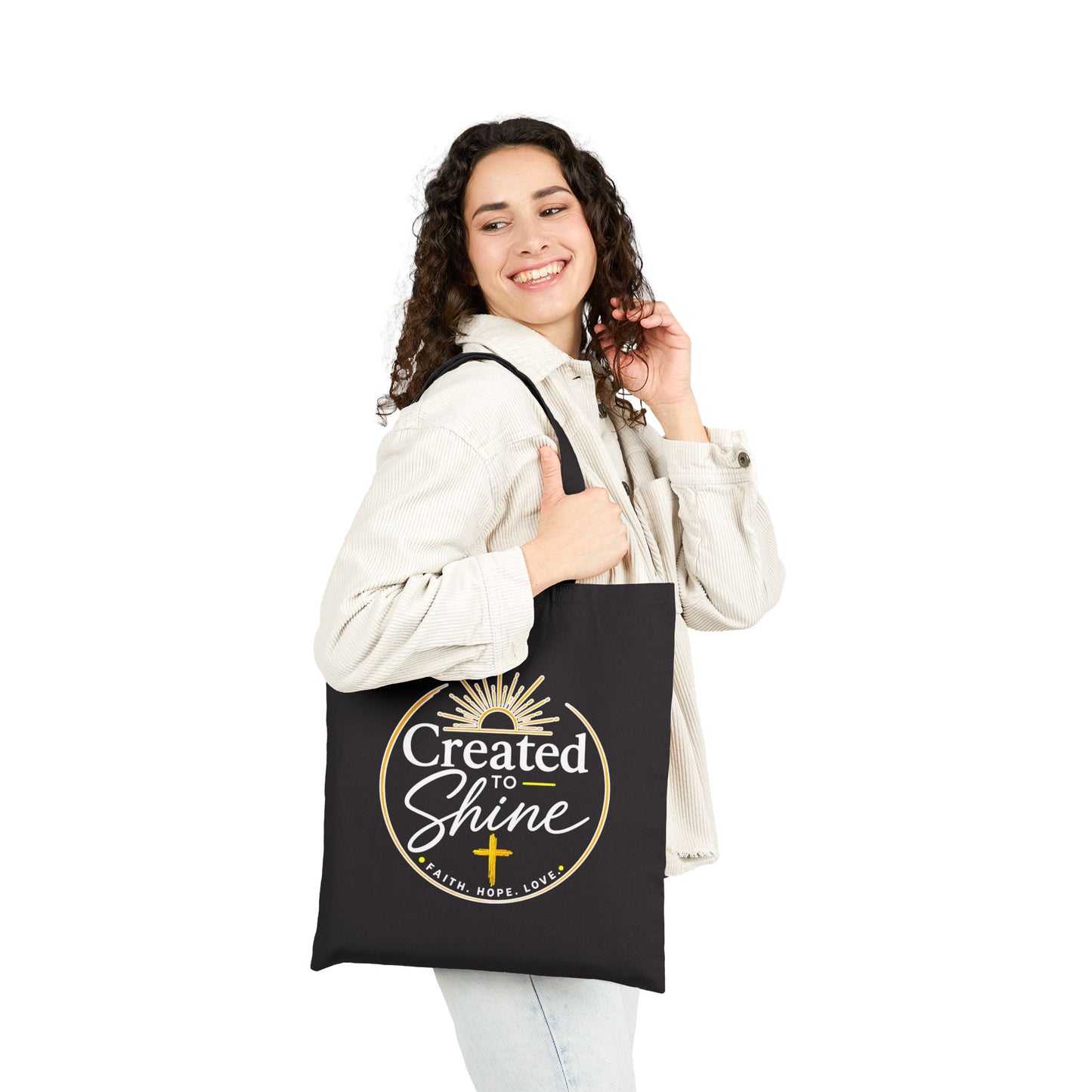Canvas Tote Bag — “Created to Shine” Inspirational Christian Grocery & Book Tote