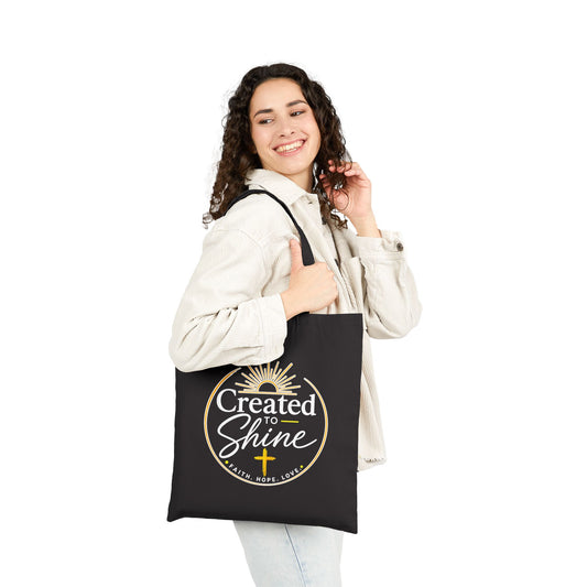 Canvas Tote Bag — “Created to Shine” Inspirational Christian Grocery & Book Tote