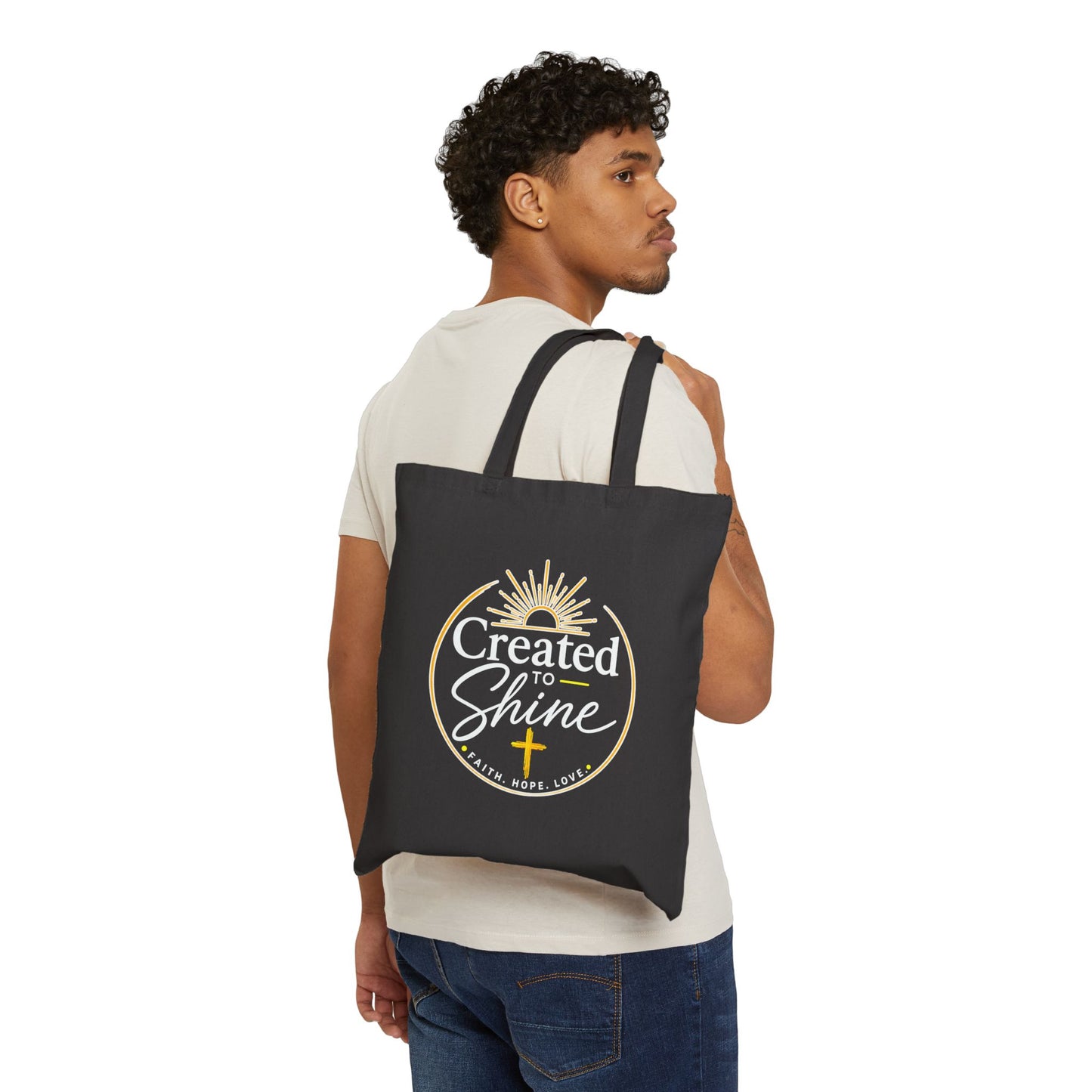 Canvas Tote Bag — “Created to Shine” Inspirational Christian Grocery & Book Tote